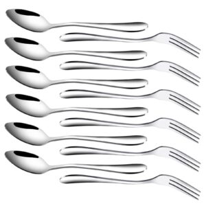 RETON 12 Stück Dessertgabel und Löffel Set aus Edelstahl für Zuhause und Party (6 Gabeln+6 Löffel)