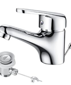 Auralum Wasserhahn Bad Zugstange Einhebel Waschtisch Chrome | Auralum Einhebel-Waschtischarmatur Badarmatur Ablaufgarni