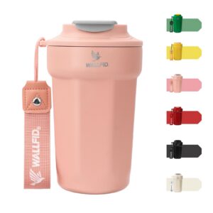 WALLFID Isolierter Thermobecher 14oz Nebel Rosa für Auto und Reise mit auslaufsicherem Deckel und Eismodellneo