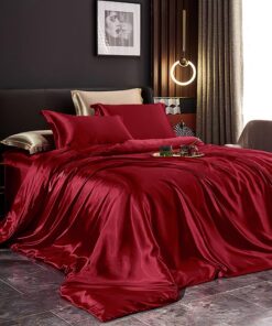 Luxus Rot Weinrot Glattes Glanzsatin Bettwäsche Set Sommerredição Reißverschluss