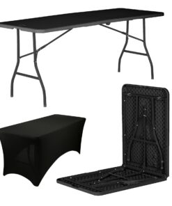 Harbour Housewares Klappbarer Camping-Picknicktisch 180cm Faltbar Tragbar mit Tischdecke Schwarz