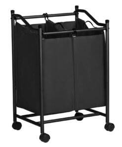 SONGMICS Wäschesortierer mit Rollen und 2 Fächern LSF002BK Schwarz