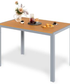 LIFERUN WPC Balkontisch Teakbraun + Hellgrau, Wetterfest, 110x70cm, Outdoor Esstisch, Hitze- und Wetterbeständig, rutsch