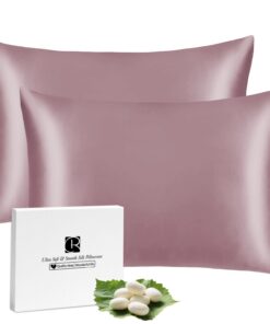 Ravmix Seidenkissenbezug 40x60 2er Set Dünn, Für Haar Und Haut, Versteckter Reißverschluss, 2 Seiten Seide, Dunkelrosa
