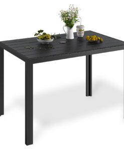 LIFERUN Wetterfester Gartentisch Outdoor Schwarz 110x70 cm mit Sonnenschirmloch und Aluminiumrahmen