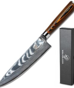 Wolfblood Damastmesser Küchenmesser XL 62 HRC TÜV geprüft Holzgriff Geschenkbox Küchenchef