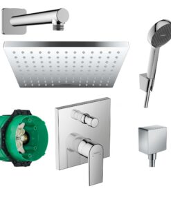 Hansgrohe Duschsystem HGK01 mit Regendusche und eckigem Duschkopf für-sizing Duscharmatur, poliert