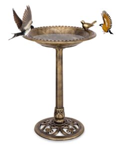 COSTWAY Vogeltränke stehend, 51 x 72 cm Bronze, für Wildvögel im Garten, Retro Futterstation mit Wasserschale, Bird Feed