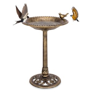 COSTWAY Vogeltränke stehend, 51 x 72 cm Bronze, für Wildvögel im Garten, Retro Futterstation mit Wasserschale, Bird Feed