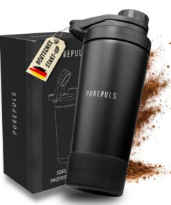 PUREPULS® Edelstahl Eiweiß-Shaker 750 ml BPA-frei | Eiskalte Shakes für Gym & Fitness | Auslaufsicherer Shaker für Kraft