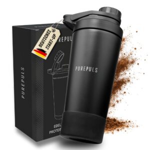 PUREPULS® Edelstahl Eiweiß-Shaker 750 ml BPA-frei | Eiskalte Shakes für Gym & Fitness | Auslaufsicherer Shaker für Kraft