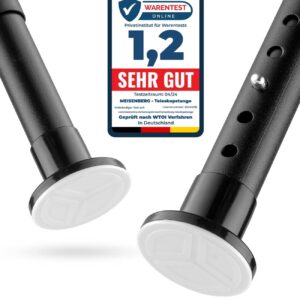 MEISENBERG Duschvorhangstange ohne Bohren 160-210cm, Ø25mm Matt Schwarz - belastbare Gardinenstange für das Bad - Vorhan