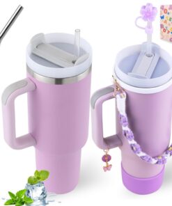 40 oz Tumbler Insulated Mug w/Straw & Flip Cap Lids - Cup Holder Bottle mit 6 Accessoires Set für heiße und kalte Geträn
