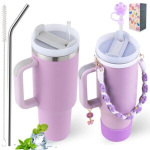 40 oz Tumbler Insulated Mug w/Straw & Flip Cap Lids - Cup Holder Bottle mit 6 Accessoires Set für heiße und kalte Geträn