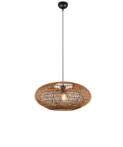 Edda Pendelleuchte, 1-flammig, Höhenverstellbar, schwarz matt Metall, Lampenschirm aus Sisal, exkl. 1 x E27, max: 40W E