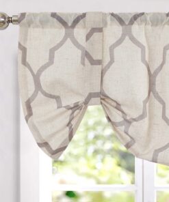 TOPICK Grau auf Beige Geometrische Scheibengardinen für Küchenverdunklung 1 Stück 45Hx127B cm Marokkanische Vorhänge