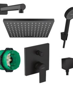 Hansgrohe Duschsystem mit Regendusche und Armatur DDR2908000 Dusch-SET für Bad schwarz matt
