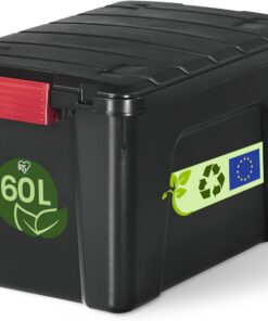 Iris Ohyama Große Kunststoff-Aufbewahrungsbox SIA-60 Schwarz Stapelbar Robuste Schnappverschlüsse mit Griffen 60L