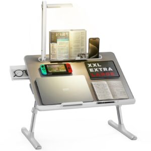 Hochwertiger SAIJI Laptoptisch Betttisch LED Lampe, verstellbare Höhe, Buchständer, Schublade, Lap Stopper & Tablet Sch