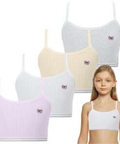YUFFQOPC 4er-Pack Bustier für Mädchen und Teenager - BaumwollsportBH mit Sportfunktion für 10-18 Jahre - Empfohlen für K