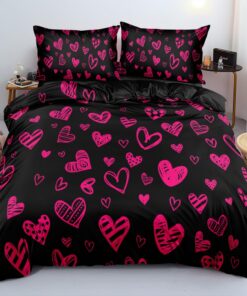 Luowei Bettwäsche Schwarz mit Rosa Herzen Weich & Kuschelig für Mädchen microfaser Bettbezug Set 2teilig with Reißversch
