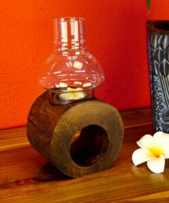 Windlicht Holz Baumscheibenlaterne - Naturliches GlasaufstellenDesign - ideal für romantische Garten parties - 28cm x 28