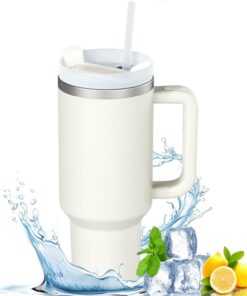 Favuit Thermobecher 40oz Doppelwandiger Vakuum Isolierbecher für Kalte und Heiße Getränke (Beige) für Autofahrer und Out