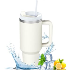 Favuit Thermobecher 40oz Doppelwandiger Vakuum Isolierbecher für Kalte und Heiße Getränke (Beige) für Autofahrer und Out