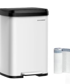 SONGMICS ULTB530W50 Küchenabfalleimer, Edelstahl, Softverschluss, groß und platzsparend, Weiß und Schwarz, 40 l SONGMI