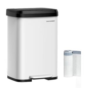 SONGMICS ULTB530W50 Küchenabfalleimer, Edelstahl, Softverschluss, groß und platzsparend, Weiß und Schwarz, 40 l SONGMI