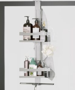 Hosanwell Duschablage zum Hängen ohne Bohren, Edelstahl Doppelschicht, Shampoo Halterung für Dusche mit 4 Haken, Silber
