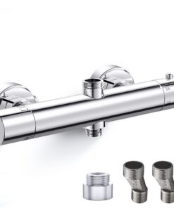 AIMOYO Thermostatische Duscharmatur mit Runden Mischbatterie, Verchromt Duschthermostat Ersatzteil, Sicherheitstaste bei
