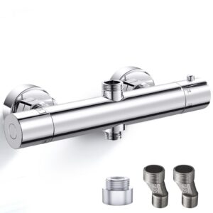 AIMOYO Thermostatische Duscharmatur mit Runden Mischbatterie, Verchromt Duschthermostat Ersatzteil, Sicherheitstaste bei