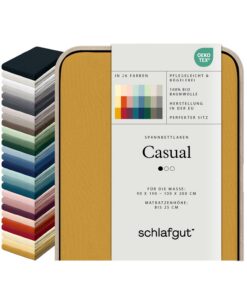 Schlafgut Casual Spannbettlaken 100% Biobaumwolle - Yellow Deep, Matratzenhöhe bis 25cm, Oeko-TEX Zertifiziert