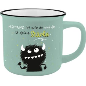 H:PPY life Tasse Monster Stärke | Becher mit schwarzem Trinkrand, 35 cl, 8,4 cm hoch | lustiges Geschenk für Freunde | 7