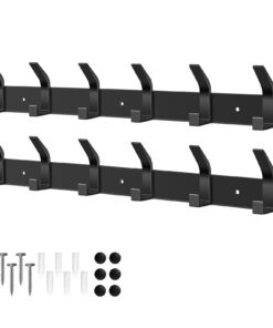 2er Set Wandhaken mit 6 Haken Schwarz - Kleiderhakenleiste für Schlafzimmer Bad Küche, ideal für Jacken Mäntel Taschen H