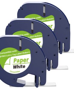 3 x Etikettenband, kompatibel mit DYMO LetraTag, für Dymo Letratag XR LT-100H / LT-100H, schwarzer Druck auf weißem Etik