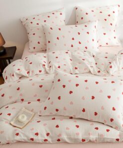 Oeko-TEX Rosenrotweiße Musselin Bettwäsche-Linie 135x200 Baustein Herzen für Damen