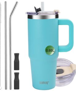 SUNTQ Doppelwandige Vakuum Isolierte 850ml Wasserflasche Hellblau | WATERSY 40oz Thermobecher mit Strohhalm und Deckel