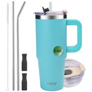 SUNTQ Doppelwandige Vakuum Isolierte 850ml Wasserflasche Hellblau | WATERSY 40oz Thermobecher mit Strohhalm und Deckel