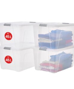 Iris Ohyama Sicherheitsschließene Ordnungsboxen NTB-45, 4er-Set, Silber, BPA-freies Plastik, Büroorganisation, Schlafzim