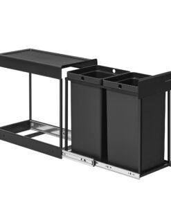 SONGMICS Küchenabfalltrennsystem, 2 x 15 L, Stahlrahmen, ausziehbar, tintenschwarz LTB950B01
