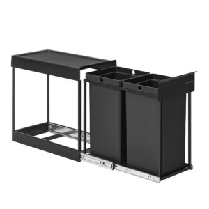 SONGMICS Küchenabfalltrennsystem, 2 x 15 L, Stahlrahmen, ausziehbar, tintenschwarz LTB950B01