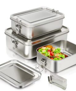 3er Pack 304 Edelstahl Bento-Boxen Leckdicht & Stapelbar – 2400ml, 1400ml, 850ml für Suppe, Salat & Meal Prep