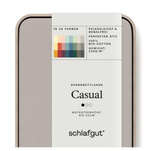 Schlafgut Biobaumwoll Spannbettlaken 100% Biobaumwolle - Oeko-TEX Zertifiziert - Sand Mid - Matratzenhöhe bis 25cm OEKO-