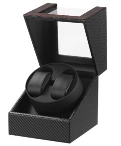 LingFANSTORE Automatische Uhrenbeweger Box für Luxusuhren mit leisem Mabuchi Motor - Solarbetrieb oder Netzteil - Schwar