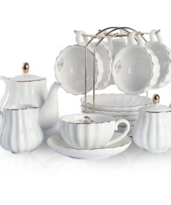 Porzellan-Teesets British Royal Serie für Tee/Kaffee-Reinweiß 237 ml Tassen & Untertassen-Service für 6 Personen mit Tee