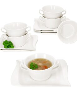MamboCat Ivory Porzellan Suppentassen Set 6er 200 ml mit Untertassen für 6 Personen