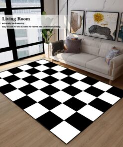 Siunwdiy Marokkanischer Schwarz-Weißer Schachbrett Teppich für Wohnzimmer, Küche und Badezimmer, Vintage Geometrisch, Sc