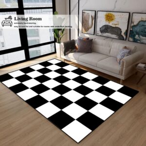 Siunwdiy Marokkanischer Schwarz-Weißer Schachbrett Teppich für Wohnzimmer, Küche und Badezimmer, Vintage Geometrisch, Sc